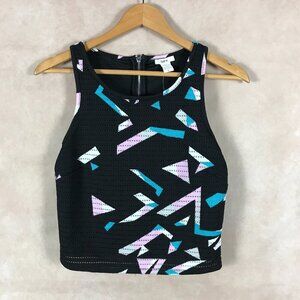 BAR III Black Laser Cut Geometric Print Sleeveless Crop Top NWT LARGE